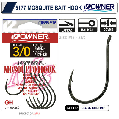 Owner 5177 Mosquito Hook Black Chrome Olta İğnesi