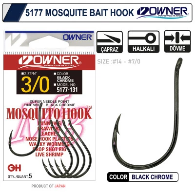 Owner 5177 Mosquito Hook Black Chrome Olta İğnesi
