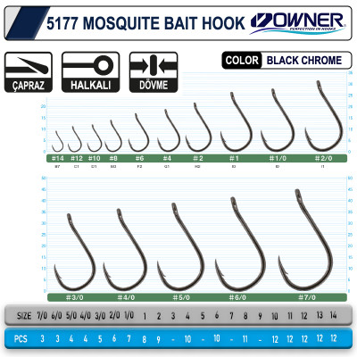 Owner 5177 Mosquito Hook Black Chrome Olta İğnesi