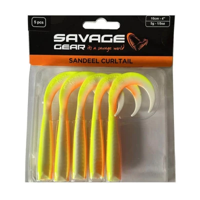 Savage Gear LB Sandeel Curltail 10 cm. 5 PCS Silikon #Lemon Back