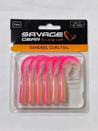Savage Gear LB Sandeel Curltail 7 cm. 6 PCS Silikon #Pink Glow